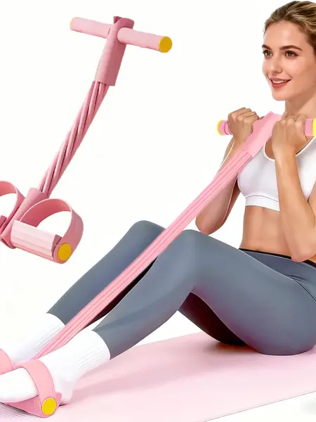 6-Strand Heavy Duty Abdominal Crunch Fitness Equipment – Leg & Core Workout, Sit-Up Assist, Home Gym Exercise, Non-Slip Foot Pedal & Resistance Bands (Portable)