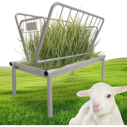 4 Ft Long Livestock Feeder, Heavy Duty Steel Livestock 2 in 1 Grain & Hay Feeder, Outdoor Pasture Feeder with Feeding Pan for Goats, Sheep and Ponies, Silvery-TK,toolupgrade