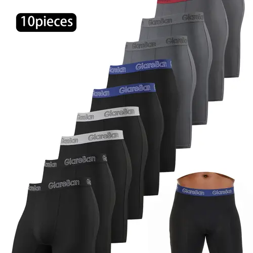 10-Pack Men's Long-Leg Sports Boxer Briefs, Quick-Dry Workout Gym Underwear, High-Quality Soft Comfortable Boxer Shorts for Men, Sporty Underwear