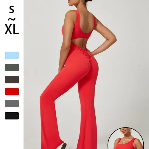 Women's Sporty Backless Yoga Jumpsuit, High-Waisted Wide-Leg Pants, Sleeveless Slim Fit, All Seasons, Commuter & Outdoor Wear, Backless Sports Jumpsuit, Workout Jumpsuit, Yoga Workout Jumpsuits