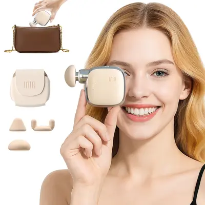 INIA PocketForce Palm-Sized Massage Gun - Compact Rechargeable Massage Device with Built-in Li-Ion Batteries, 3000 Percussions/Min, 7mm Stroke Depth, 10 lbs Force, <48dB Silent, 3 Heads, 4 Speeds, USB Rechargeable Travel Gift Set,sohochic