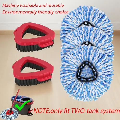 Spin Mop Heads & Scrub Brush Refills for O-Cedar RinseClean 2-Tank system   Microfiber Replacement Without Bucket or Handle Machine Washable Reusable Eco-Friendly Choice