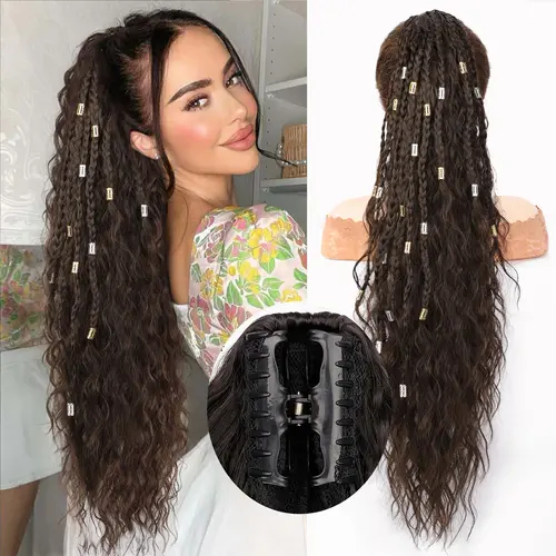 Women's 30" Soft Curl Texture Claw-Clip Ponytail Extension, Synthetic Hair Piece for Ponytail & Claw Clip Hairstyles, Fluffy Natural-Looking Fashion Accessory