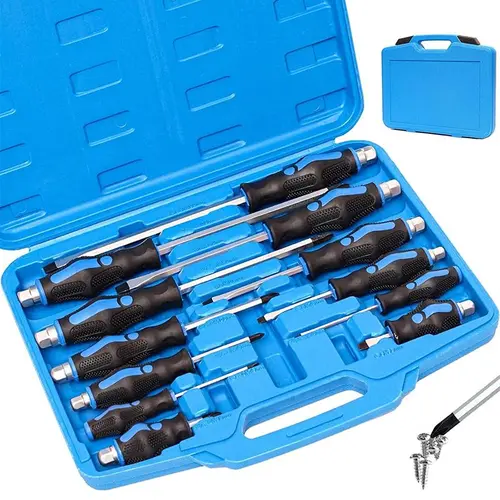 12-Piece Magnetic Screwdriver Set, Heavy Duty Screwdriver Set Go-Thru Steel Blades, Professional Level Handle with Two Types of Screwdrivers in Case, Includes Phillips/Flat #summerfinds toolupgrade
