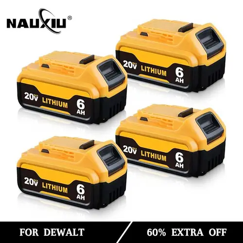 4-PACK 6.0Ah Replacement for dewalt 20v Battery Lithium-ion Batteries DCB200 DCB201 DCB203 DCB204 DCB206 DCB180 DCD/DCF/DCG Series Cordless Tools with LED Indicator