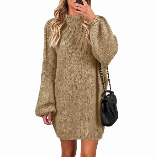 Imily Bela [Oversized] Womens Sweater Dress mock neck Casul Puff Long Sleeve Fall Chunky Knit Loose Tunics Pullover Tops