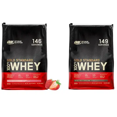 Optimum Nutrition Gold Standard 100% Whey Protein Powder Bundle - Double Rich Chocolate & Delicious Strawberry, 10 lbs Whey-Based Protein Supplements for Bodybuilding Lifestyle & Muscle Pump Support