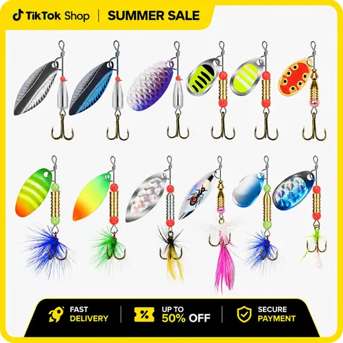 TRUSCEND 12pcs Rooster Tail Spinner Fishing Hook Set - Heavy-Weight Copper Propeller Blades, Sharp Treble Hooks, 360° Rotation, Assorted Sizes, Bright Colors, Creates Flash/Vibration, Life-Like Swimming, Bass/Trout Ready, Gift for Fisherman