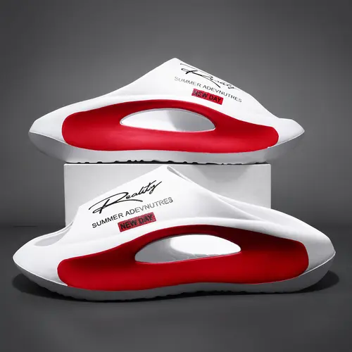 Men's Ankle-High Minimalist Colorblock Hollow Soft EVA Clog Slippers, Casual Footwear with Letter Print, Lightweight, Non-Slip, Breathable, Water Resistant, Fast-Dry for Easy Upkeep, Round Toe, Cartoon Charms, All Seasons, for Kitchen, Beach Pool Use,soho