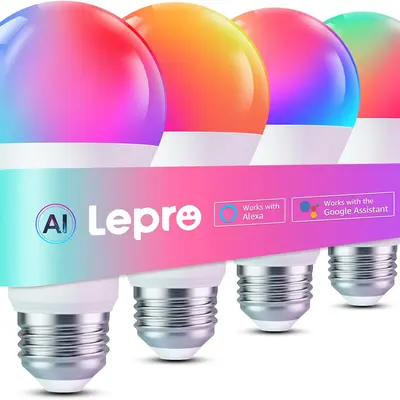LEPRO B2 Smart LED Light Bulb - 1100LM 2.4GHz WiFi & Bluetooth RGBWW Color Changing, Voice-Controlled via Alexa & Google Assistant, Music Sync, for Aesthetic Home Decor, Bedroom, Living Room, Bedroom Decor, Led Lights