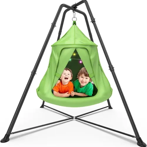 G TALECO GEAR Stable X-Shaped Fabric Swing Set w/Tent-Sensory-Hammock Chair, 330 lbs Capacity, Rainbow Lights String, Kids Toys, Cool Gifts for Kids, Garden Use (Green)#sohochic, Easy Setup