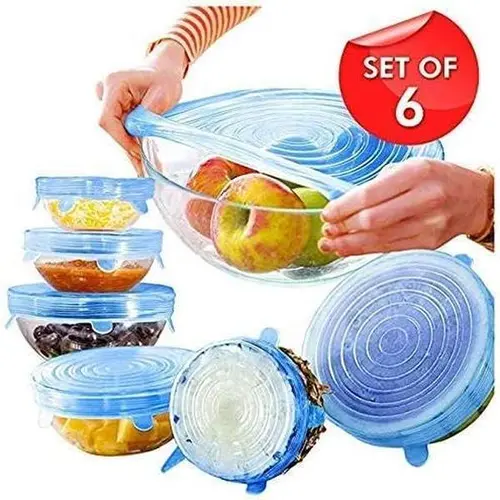 6/12PCS Silicone Airtight Lids Set - Reusable Stretchable Food Storage Covers, Fits Different Container Sizes, Dishwasher Safe, Space-Saving Kitchen Household Products for Bowls & Cups (Blue)