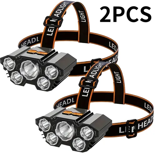 LEI ADIGHT 5-LED Rechargeable Headlamp - 4 Modes, 492ft Visibility, 1200mAh, 118g, Comfort Band, Adjustable, High Lumen - Camping, Outdoor Gadgets, Rechargeable Clip-On Torches, Portable Light Torches - Ideal for Running, Camping