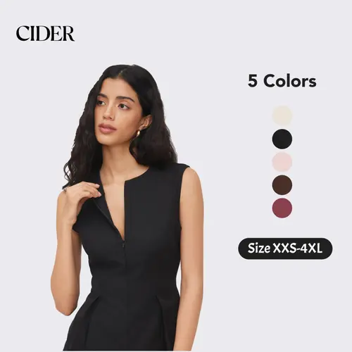 Cider Half Zip Pleated Blouse - Long Sleeve Color Block Non-Stretch Ruffle Hem Top, Preppy Elegant Office Chic Workwear Shirt for Women, Regular Fit