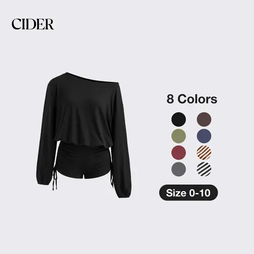Cider Asymmetrical Neck Drawstring Romper
