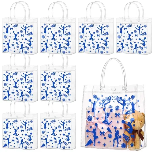 24 Pcs Cheerleading Back to School Gift Bags with Handle School Uniform Gift Bag Wrapping Supplies for Team Coach Student Cheerleader Gift Bag Bulk Clear Gift Package Cheerleader Party Gift Bag Packaging Accessories