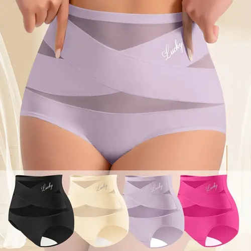 Women's SummerVibes 4/5/6/8-Pack Mixcolor High-Waist High-Cut Shaping Panties, Seamless Lightweight Ice Silk Mesh Fabric, Smooth Stretchy Breathable, Slight Tummy Control Elastic Shapewear for Everyday Wear