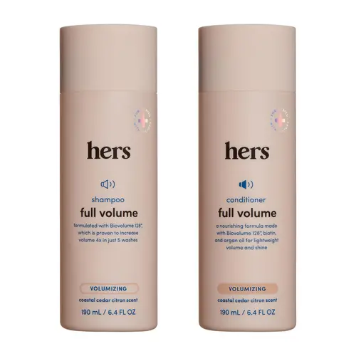 Hers Full Volume Argan Oil Haircare Set - Women's Volumizing Shampoo & Hydrating Conditioner, Soft Cedar & Citron Oil Blend, Adds Volume, Shine, Bounce - 2 x 6.4 fl oz Bottles