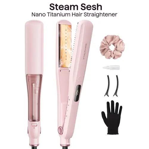 Wavytalk Steam Sesh Hair Straightener, Nano-Titanium Straightening Brush with Detachable Comb & 1.38'' Wide Plate for Frizz-Free, Shiny Hair, Beauty Products, Hair Tools