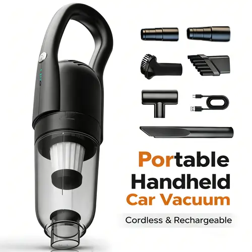 Cordless Portable Car Vacuum Cleaner - Rechargeable Handheld, 12000PA Suction, Dual Filter, Pet Hair Removal, Compact, Fast Spot Cleanup, Car Cleaner Interior, Home-Ready Household Accessory
