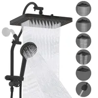 Hibbent Upgraded 13-in Shower Heads Set, High-Pressure 5-Spray Rainfall Fixed Showerhead, 10-Spray Handheld Shower, All-Metal Easy-Reach 4-Way Diverter with Pause Mode, 71-in Hose, Matte Black Holder