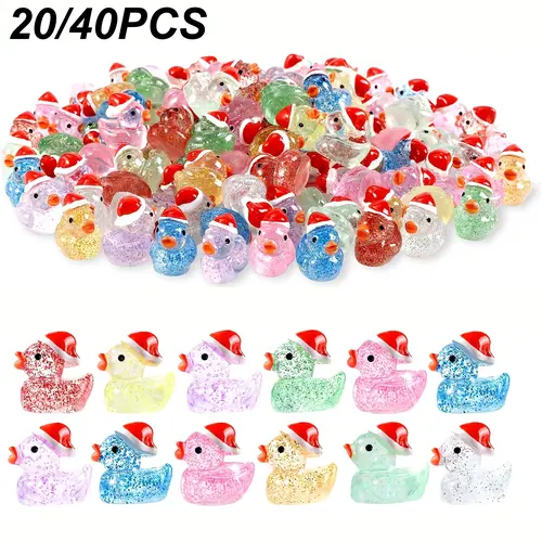 Christmas Mini Glitter Ducks Set of 20/40, Colorful Resin Duck Figurines, Home Decor Holiday Ornament, Perfect for Gift Bags and Party Favors