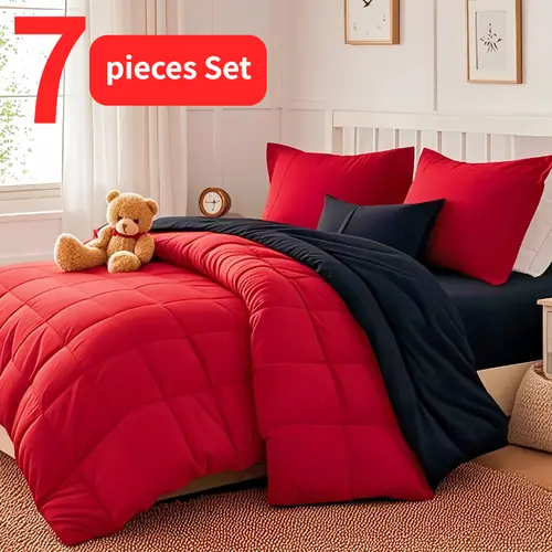 Cosybay 7pcs Luxurious Comforter, Soft, Lightweight, Breathable, Easy Care,Bed In A Bag Convenience for All Seasons,Christmas Comforter, Flat Sheet, Fitted Sheet, Pillowcases, Full/Queen/King Comforter, Home Essentials Halloween #tiktokshopbacktoschool, B