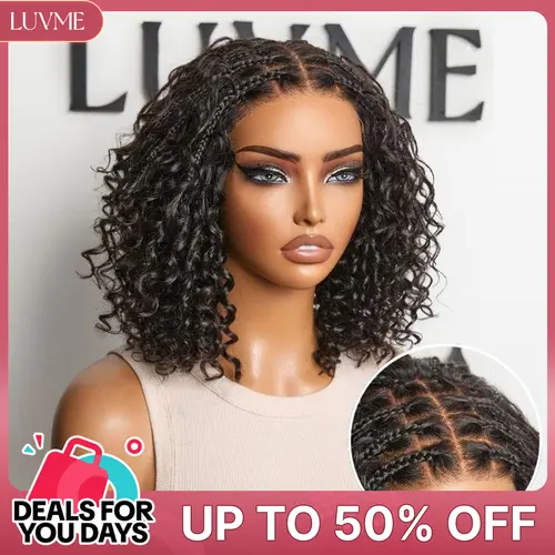 LUVME Boho Braids Deep Curly Glueless Wig 5x5 Closure Pre-Cut Lace Short Curly Wig 100% Human Hair Natural Black #DealsForYouDays