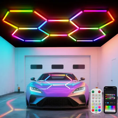 HYPERLITE RGB Hexagon Smart Modular Honeycomb LED Lighting - App or 2.4G Remote Control, Music Sync, DIY Colors, Indoor Wall Lights for Gamers’ Gaming Room, BackToSchool Home Improvement Decor,sohochic