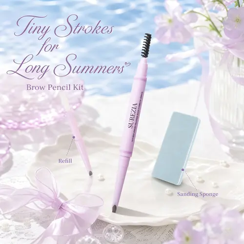 SUREZIA Feather Edge Brow Pencil 3-in-1 Kit (Pencil + Refill + Sanding Sponge) Dual-Effect Tip for Two Looks
