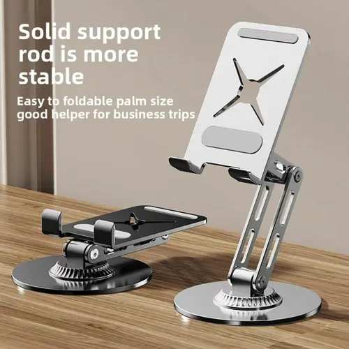 Metal 360-Degree Rotation Multifunctional Universal Smartphone Holder - Foldable, Compact, Durable Desk Accessory, Multi-Device Phone Mount for iPhone, Samsung, iPad, Plug-and-Play Accessories