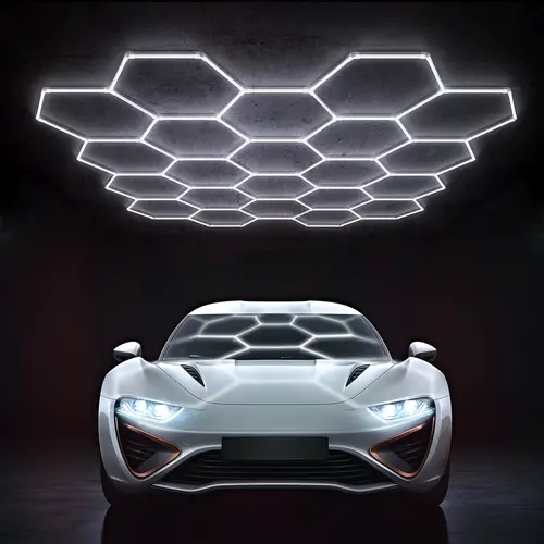 HYPERLITE Hexagon Super Bright LED Ceiling Light - Polycarbonate (PC Material) Grid System Design, Cool White, Bright for Garage Tasks (Car Detailing Garages, Basements),sohochic