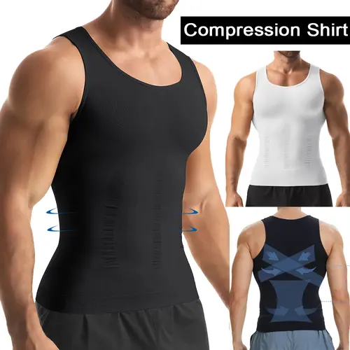Men’s Compression Tank Top, Tummy Control Shapewear Undershirt, Slim-Fit Sleeveless Base Layer, 1/2/3 Pack