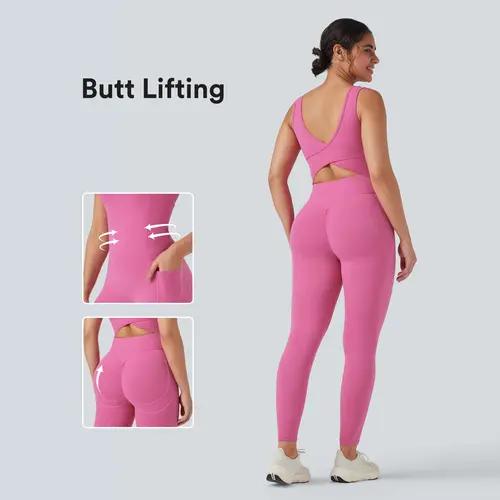 Halara UltraSculpt V Neck Tummy Control Butt Lifting Workout Jumpsuit with Pockets #BackToSchool