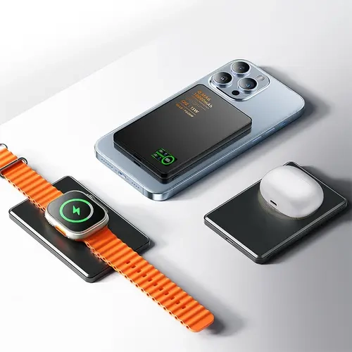 Magnetic MagSafe Portable Wireless Charger Power Bank, 15W Fast Charging 5000/10000mAh 0.35in Ultra Slim Card-Style Compact Aluminum Charger with USB-C Cable, Compatible with iPhone, Android Mobile Devices, Wireless Earbuds, Electronics Accessories,sohoch