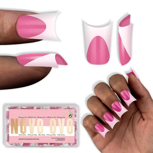 NOVO OVO Press On Nails, 240 Pcs Extra Thick Soft Gel Full Cover Set with Rose Pink French Tips, Sturdy Edges, Almond & Square Tips, Nails Press On & Accessories,sohochic