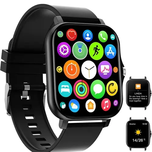 Bluetooth Android Smart Watch - Wearable Wireless Wristwatch with Touch Screen, Call Answering/Making, Message Reminders, Waterproof Design, Stopwatch, Countdown Timer, Alarm, Dual Time, Rubber Strap for Men, Birthday Christmas Festive Party Gift Supplies