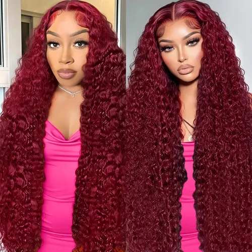 [30inch only $118]Zlzlblbl 13x6 Deep Wave Lace Front Wig Human Hair Pre Plucked 99J Burgundy HD Lace Front Wigs Wine Red Colored Transparent Lace Front Wig Human Hair Pre Plucked With Baby Hair tiktokshopspringglowup Kinky Curly Wig