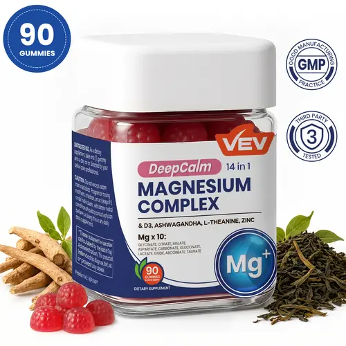 VEV DeepCalm Magnesium Complex Gummies - Ashwagandha, L-Theanine, D3 & Zinc, Vegan, Non-GMO, 90 Count, Sohochic