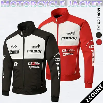 Men's Stylish Letter Print Stand-Collar Racing Driver Coat - Loose Casual Sportswear Menswear Top, Long-Sleeve Locomotive Outerwear for Fall & Winter Daily Wear