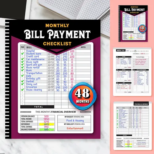 Durable Binding Bill Payment Tracker Notebook - Paperback Notebooks with 960 Printed Pages for 4-Year Long-Term Use, Bank Account Tracking, Expense Tracking, Planning Debt Payoff & Monthly Budgeting