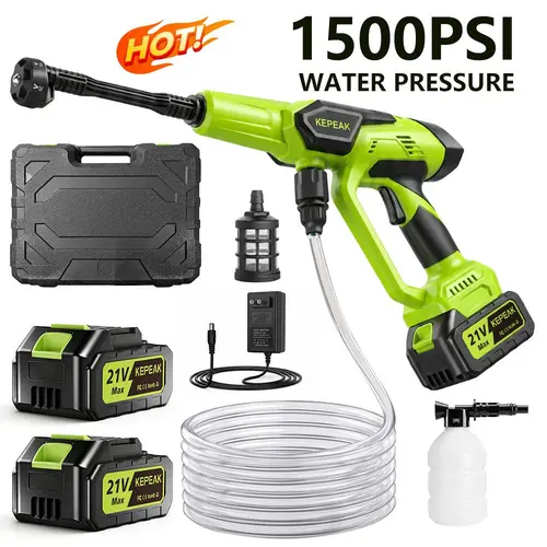 【ToolUpgrade】KEPEAK Wireless High Pressure Power Washer, 1500PSI 48V 5.0Ah Cordless Rechargeable Car Wash Kit with Snowflake Foam Spray Gun, Power Washer Lance