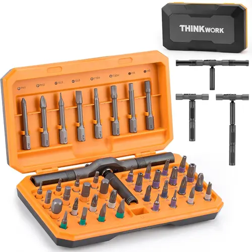 THINKWORK 42 in 1 Ratchet Screwdriver Set, Magnetic Bit Screwdriver Set With Detachable Ratchet Handle, Repair Tool Kit for Furniture, Computer, Bicycle and DIY Free Combination, Orange