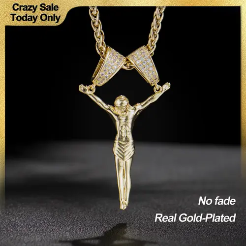 Holylegend 14K Real Gold-Plated Jesus Christ Pendant Necklace for Men and Women, 3D Christ Charm with Diamond Double-Lock Clasps, 24 inches Chain, Religious Gold Plated Jewelry Gift for Fashion Lovers Mothers Day Gift,Father's Day Gift