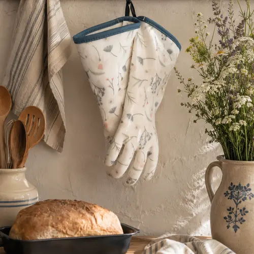 Heat Resistant Anti-Scalding Oven Mitts - 33x11.5cm Food-Grade Silicone & Cotton Kitchenware Gloves, Wrapped Edge, Rustic Print, Dutch Oven Lift Compatible, Easy Rinse Clean, Baking & Open-Flame Cooking Handles, Gift-Ready Box