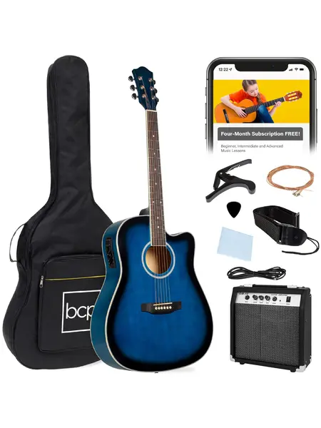 Best Choice Products Beginner Acoustic Electric Guitar Starter Set 41in w/ Wood Cutaway Design, Gig Bag