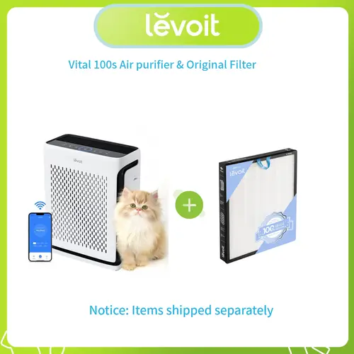 Levoit Vital 100S Pet Care Edition Air Purifier - Anti-Allergic, Specialized Filter, HEPA Filter, Smart WiFi, Vesync App, 200CFM, Light Sensors, Sleep Mode for Dander, Dust, Odors in Homes, Large Rooms Up to 1110 Sq Ft, Home Decor