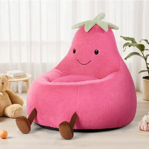 Modern Toddler Armless Bean Bag Lounger - 30"x31"x27" Padded Indoor Cuddle Sofa, High Rebound Memory Foam, Shredded Cotton Tech, Beige-Purple Eggplant, Sturdy Handle, Ideal for Boys/Girls (Christmas/Birthday Gift)