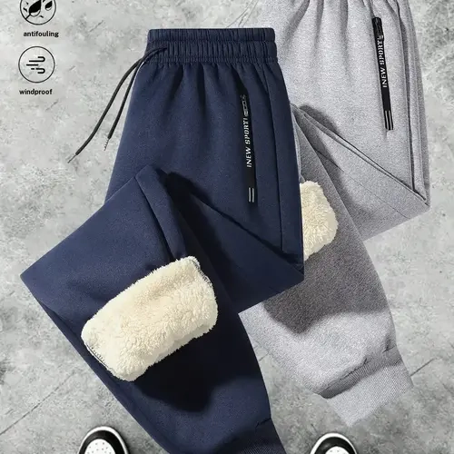 Men's 2 Fleece-Lined Jogger Pants - Polyester Casual Pants with Elastic Waistband, Drawstring, Side Zipper, Flowy Relaxed Fit, Ankle Cuffs, Ankle Length, Office-to-Gym Ready, Machine Washable Urban Commuter Bottoms,sohochic