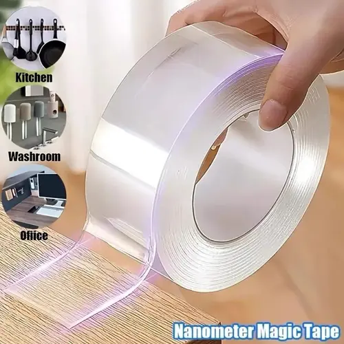 Ultra-strong Double Sided Adhesive,Nano Tape Transparent Reusable Waterproof Tapes Heat Resistance Bathroom Home Decoration-16.4FT